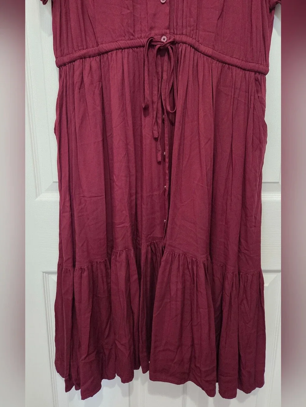 Torrid Burgundy Button Front Tiered Midi Shirt Dress Plus Size 2 Business Casual